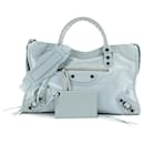 BALENCIAGA - Sac à main City moyen Balenciaga en cuir froissé bleu