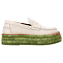 Tod's Raffia Platform Loafers in White Leather