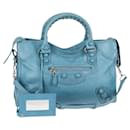 BALENCIAGA The Giant Broad City Bag Leather 2way Blue Silver 258044 Auth PP832V - Balenciaga