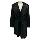 Sofia Cashmere Black Wool and Cashmere Coat with Lamb Shearling Collar - Autre Marque