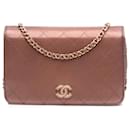 Chanel Brown Quilted Metallic Lambskin Enamel CC Wallet On Chain