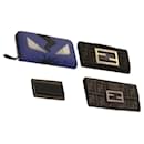Portefeuille en toile Zucca FENDI en cuir 4 pièces Bleu Marron Noir Auth gh433 - Fendi