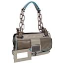 BALENCIAGA Turn Lock Chain Shoulder Bag Leather Beige Gray Silver Auth am6814V - Balenciaga