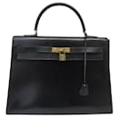 BOLSA DE MÃO HERMES KELLY 35 SELLIER PRETA DE COURO VINTAGE 1973 - Hermès