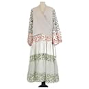 Silvia Tcherassi Beige Coral Olive Embroidery Honey Blouse & Skirt Set - Autre Marque