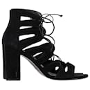  Saint Laurent Gladiator Sandal Heels in Black Suede