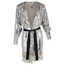 Rotate Birger Christensen Samantha Belted Fringed Sequined Tulle Wrap Dress In Silver Polyester - Autre Marque