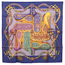 HERMES Foulard Plissé Carré 90 ""Festival"" Soie Bleu Auth am8626 - Hermès