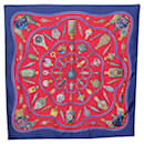 HERMES Carré 90 Écharpe "Qu'importe le flacon" Soie Rouge Bleu Auth BA3716 - Hermès