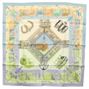 Foulard HERMES Carré 90 ""DES PLAGES NORMANDES"" Soie Beige Auth am8606 - Hermès