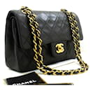 p70 CHANEL Authentique Sac Bandoulière Classique Double Rabat 9" Chaîne Noir Peau d'Agneau - Chanel