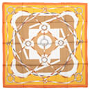 Hermès Carré 90 " FIGURE ARTISTIQUE" 100% Silk Scarf in Orange