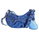 BALENCIAGA Luka Goal Shoulder Bag Leather Blue Silver 671309 Auth 134466M - Balenciaga