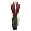 Hermes Vintage Charcoal Grey / Maroon Fringed Wool and Cashmere Scarf - Hermès