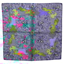 Écharpe HERMES Carré 40 ""cheval"" Soie Marine Auth 133741 - Hermès