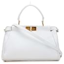 Fendi White Medium Pebbled Leather Peekaboo Satchel