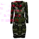  Alexander Mcqueen Floral Knitted Midi Fitted Dress in Red Silk