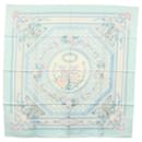 Foulard HERMES Carre 90 ""JEUX DE PAILLE"" Soie Bleu Clair Auth BA4555 - Hermès