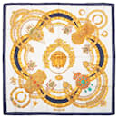Hermès Carré 90 "KOSMIMA " 100% Silk Scarf in Navy x Beige
