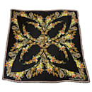 Louis Vuitton Black Multi Floral Monogram Fringed Large Wool Silk Cashmere Scarf