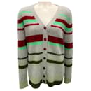 The Elder Statesman Grey / Green / Burgundy Striped Cashmere Knit Cardigan Sweater - Autre Marque
