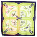 Foulard HERMES Carré 90 ""VOITURES PANIERS"" Soie Blanc Auth BA4559 - Hermès