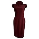  Antonio Berardi Collared Cap-Sleeve Midi Dress in Burgundy Wool - Autre Marque