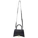 Balenciaga Small Hourglass Top Handle Bag in Black Calf Leather