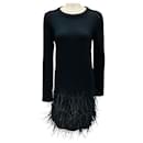 Michael Kors Collection Black Feather Embellished Hem Cashmere Knit Long Sleeved Dress - Autre Marque