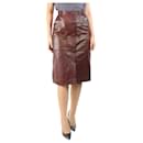 Burgundy leather button-front midi skirt - size UK 10 - Autre Marque