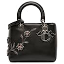 Dior Black Medium Beaded Floral Embellished Lambskin Lady Dior