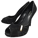 LOUIS VUITTON PASSY OPEN TOE PUMPS 38 BLACK SUEDE + BOX - Louis Vuitton