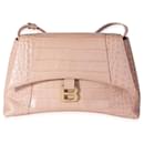 Balenciaga Beige Croc Embossed Hourglass Downtown Shoulder Bag