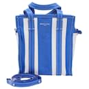 Balenciaga XS Bazar Stripe Tote in Blue Leather