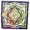 HERMES Carré 90 Écharpe "parmi les fleurs je compt" Soie Marine Auth am9007 - Hermès