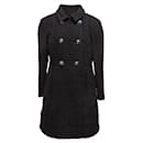 Chanel 17A Space Station Black Boucle Wool Double Breast Long Wool Coat FR 38