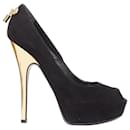 Louis Vuitton black suede gold LV pumps
