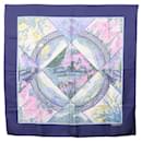 Écharpe HERMES Carré 90 ""GIVERNY"" Soie Bleue Auth BA5386 - Hermès