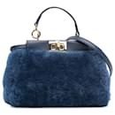 Fendi Blue Micro Shearling Peekaboo Satchel
