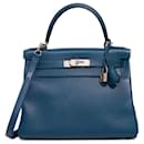 HERMES Kelly 28 Bag in Blue Leather - 102877 - Hermès