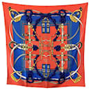 Hermes Paris Vintage Red Blue Silk Scarf Grand Manege 1990 D'Origny - Hermès