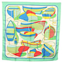 Foulard HERMES Carré 90 ""THALASSA"" Soie Verte Auth 142398 - Hermès