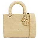 Christian Dior Lady D-Lite Medium Cannage beige canvas CD charm top handle bag
