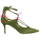 Aquazurra Christy 75 red suede leather lace up mid pumps - Aquazzura