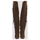 Saint Laurent Brown Suede Fringe Over The Knee boots