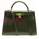 BOLSA HERMES KELLY 32 SELLIER 1995 EM COURO BOX VERMELHO COM ALÇA - Hermès