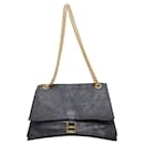 BALENCIAGA Crush Medum  black textured leather gold B chain flap shoulder bag - Balenciaga