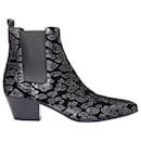 SAINT LAURENT Rock Leopard black grey glitter leopard velvet chelsea boots EU36 - Saint Laurent