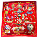 Hermes Red Les Folies du Ciel Print Square Silk Twill Scarf - Hermès