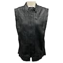Burning Torch Black Crinkled Leather Vest - Autre Marque